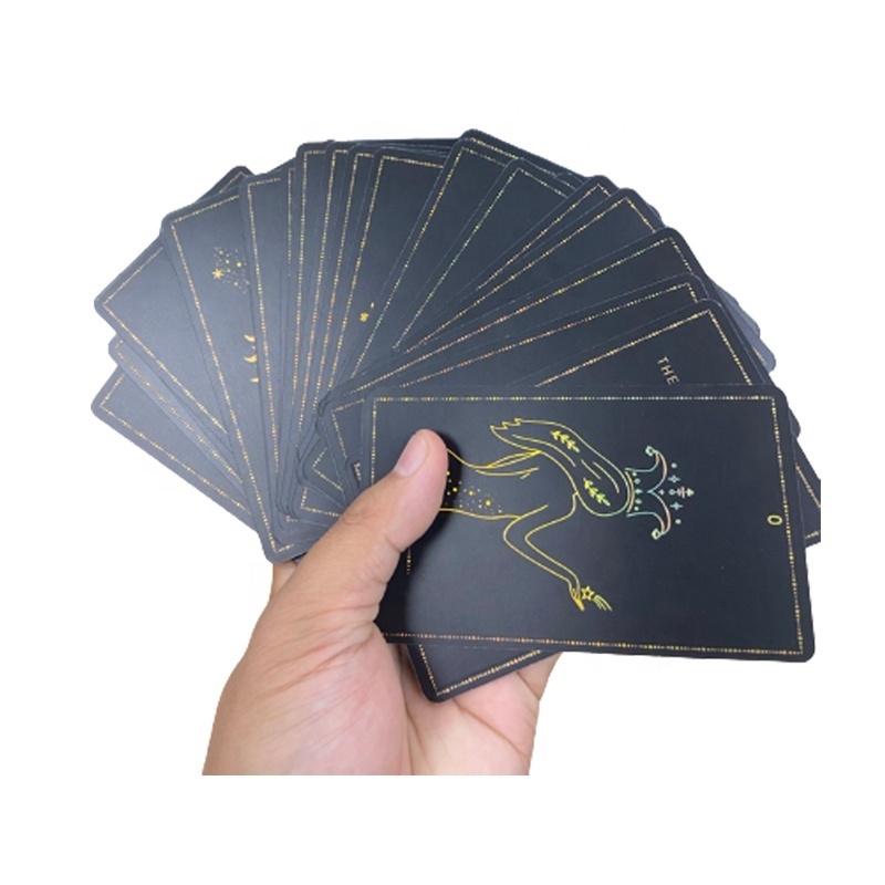 Custom Waterproof Oracle Poker Playing Card Game Paper Tarot Logo Black Gold Foil Blank Box Printing Front and back Cards