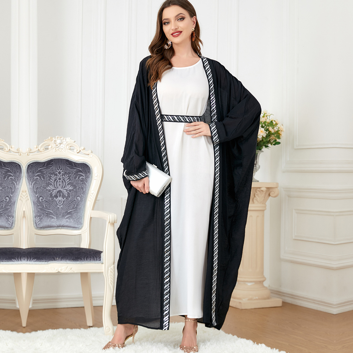 2023 New Designs Diamond 2 Piece Satin Abaya Set Eid Dubai Islamic Elegant Modest Abaya Women Muslim Dress Inner Slip Dress Abay