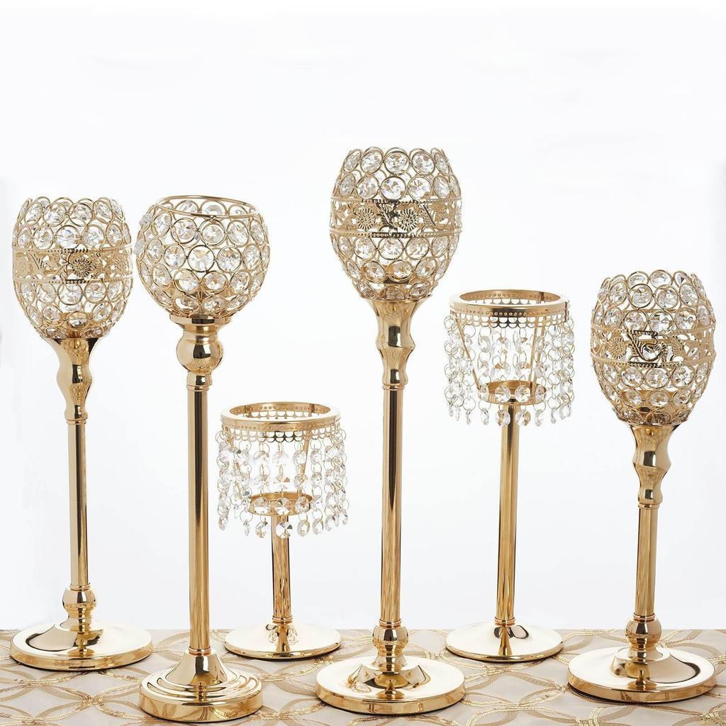 Wholesale metal candelabra wedding centerpieces five arms crystal candle holder for wedding decor table decoration