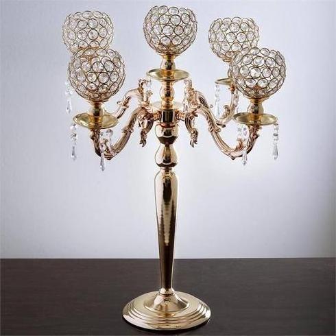 Wholesale metal candelabra wedding centerpieces five arms crystal candle holder for wedding decor table decoration