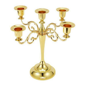 Crystal Wedding Table Centerpiece Candle Holder 5 Arms Crystal Candelabra Gold Made in India Home Decoration Aluminum Large