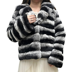 Wholesale Winter Warm Chinchilla Fur Coat Women Real Rex Rabbit Fur Jacket