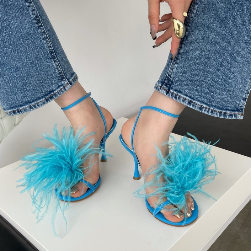 Fashion Feather Women Open Toe Sandal Fluffy Ostrich Fur High Heels