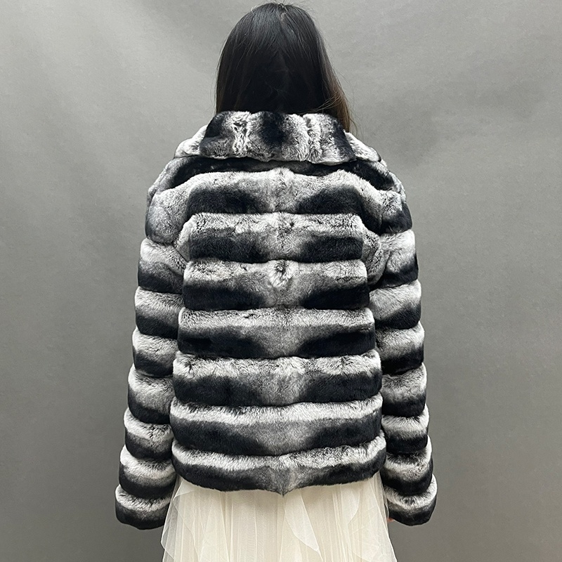 Wholesale Winter Warm Chinchilla Fur Coat Women Real Rex Rabbit Fur Jacket