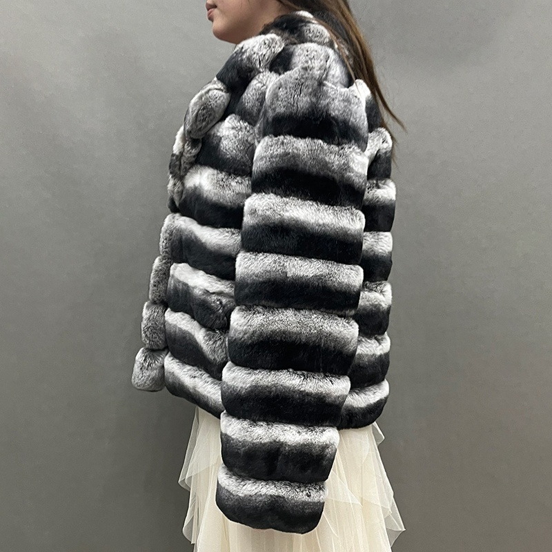 Wholesale Winter Warm Chinchilla Fur Coat Women Real Rex Rabbit Fur Jacket