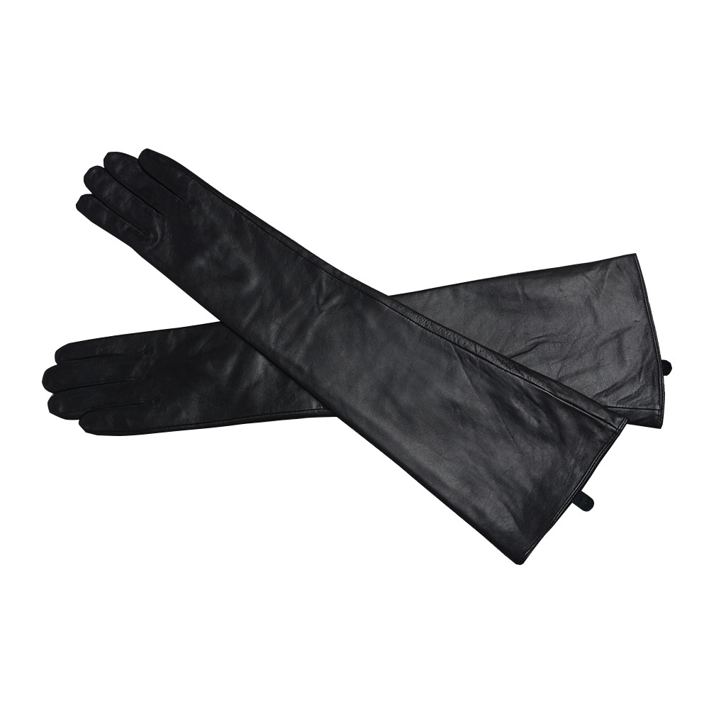 Women's Long Genuine Sheepskin Leather Gloves High Quality Sexy Evening Party Mittens