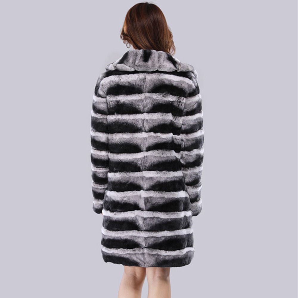 Winter Long Chinchilla Fur Coats for Ladies Soft Collared Rex Rabbit Fur Coat