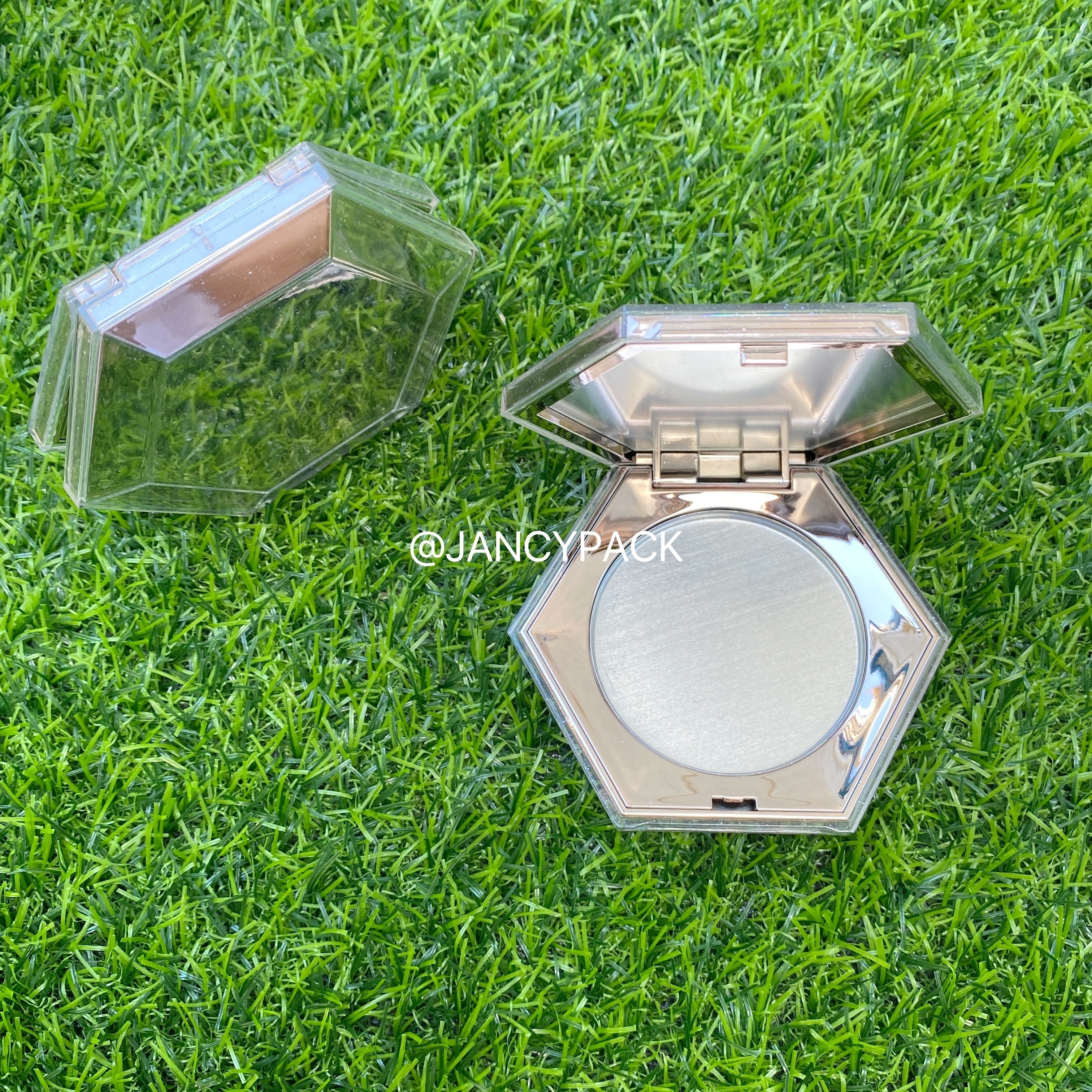 Luxury Hexagon Rose Gold Glitter Empty Eyeshadow Packaging Pan Size D54MM highlighter concealer Compact Powder Case