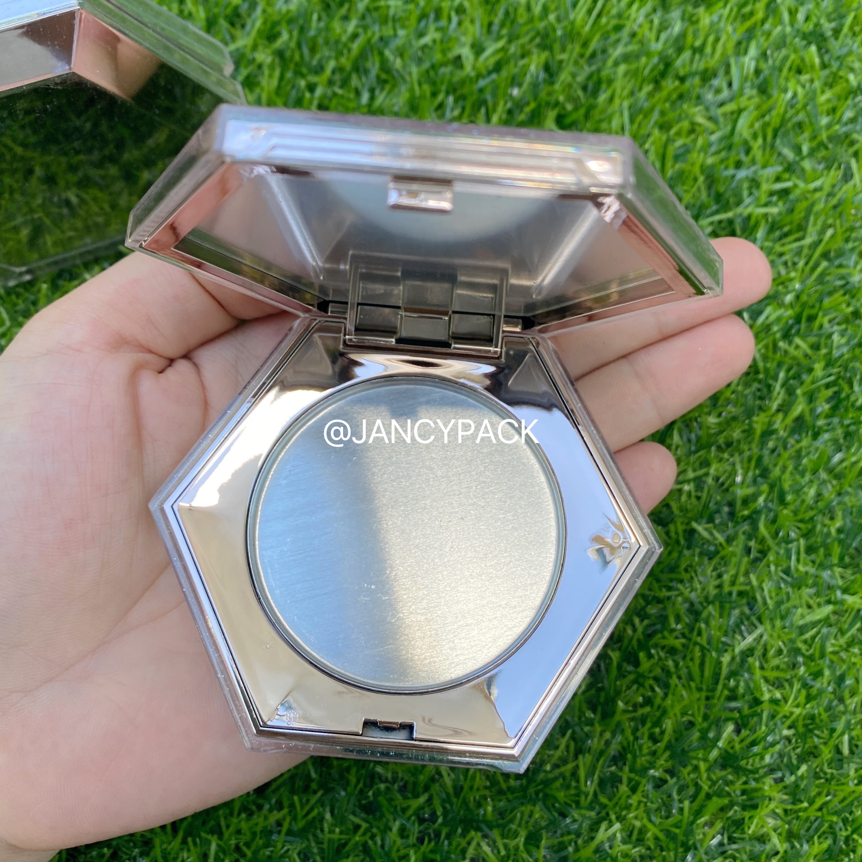 Luxury Hexagon Rose Gold Glitter Empty Eyeshadow Packaging Pan Size D54MM highlighter concealer Compact Powder Case