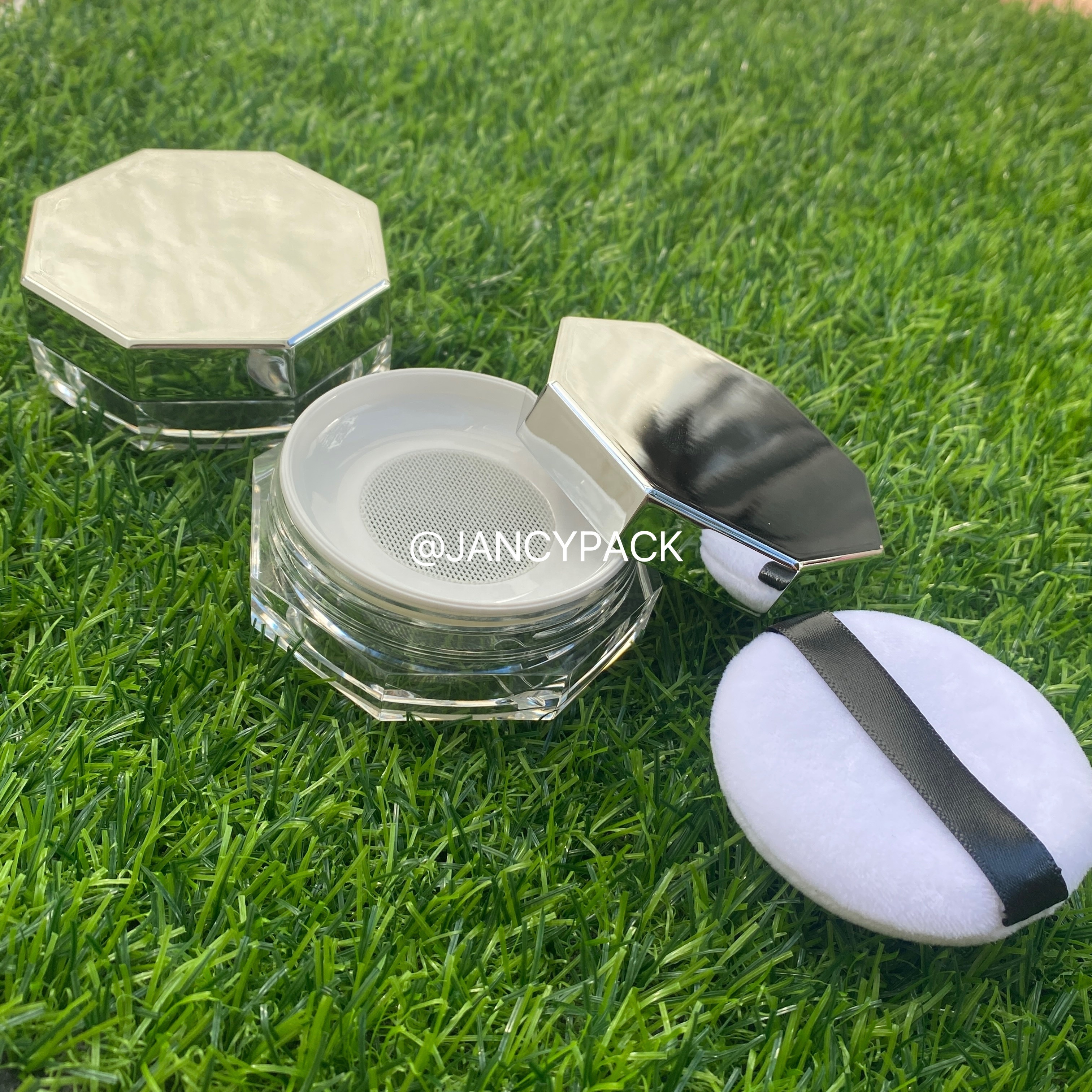 10g New arrival empty hexagon plastic loose powder cosmetic packaging Jar with sifter press powder compact case for make-up