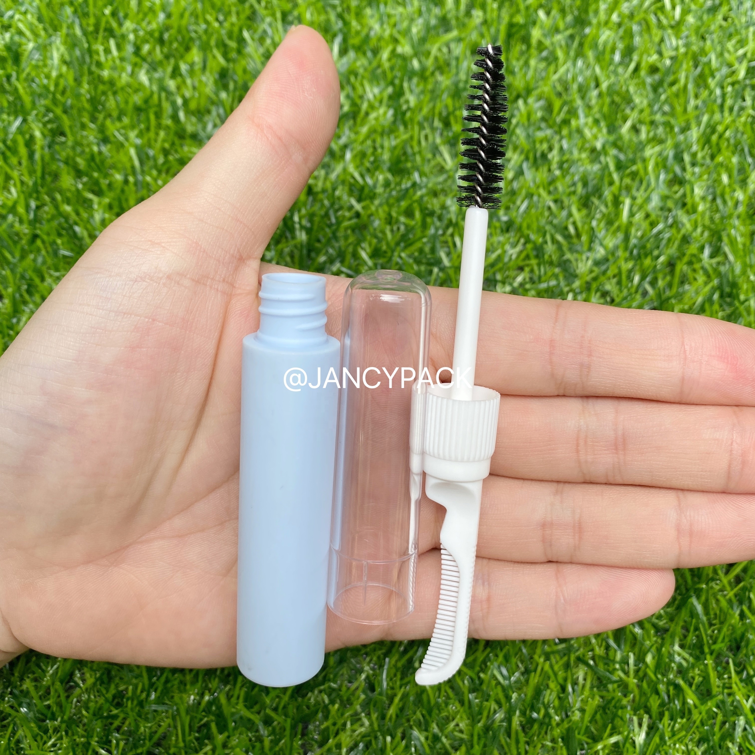 JANCY Custom logo tube Transparent dual ended pink mascara tube bottle eyebrow packaging eyelash serum bottle with comb brush