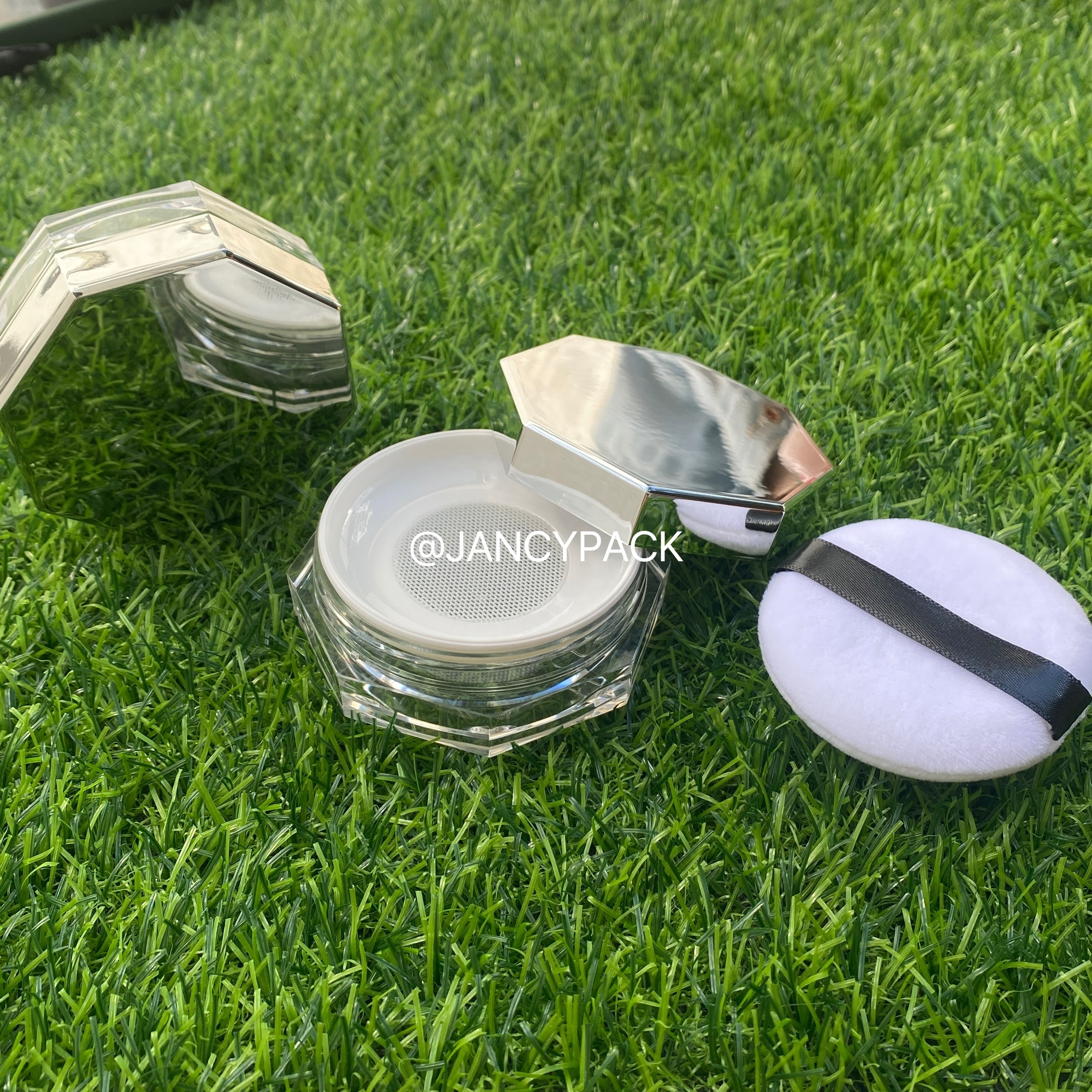 10g New arrival empty hexagon plastic loose powder cosmetic packaging Jar with sifter press powder compact case for make-up