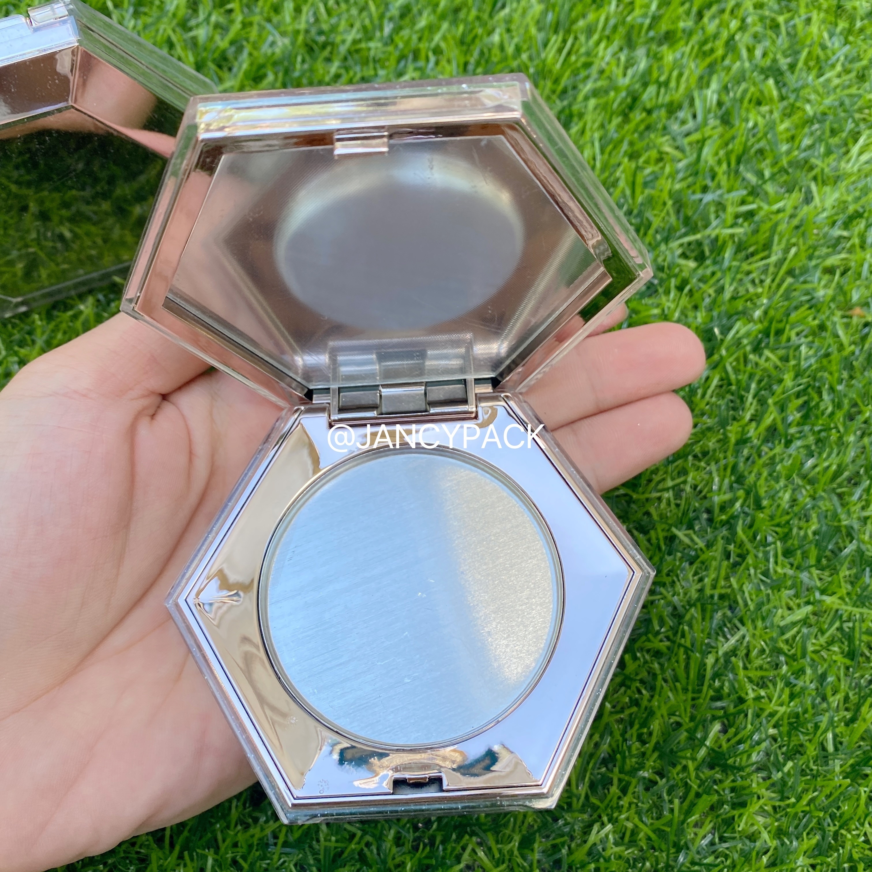 Luxury Hexagon Rose Gold Glitter Empty Eyeshadow Packaging Pan Size D54MM highlighter concealer Compact Powder Case