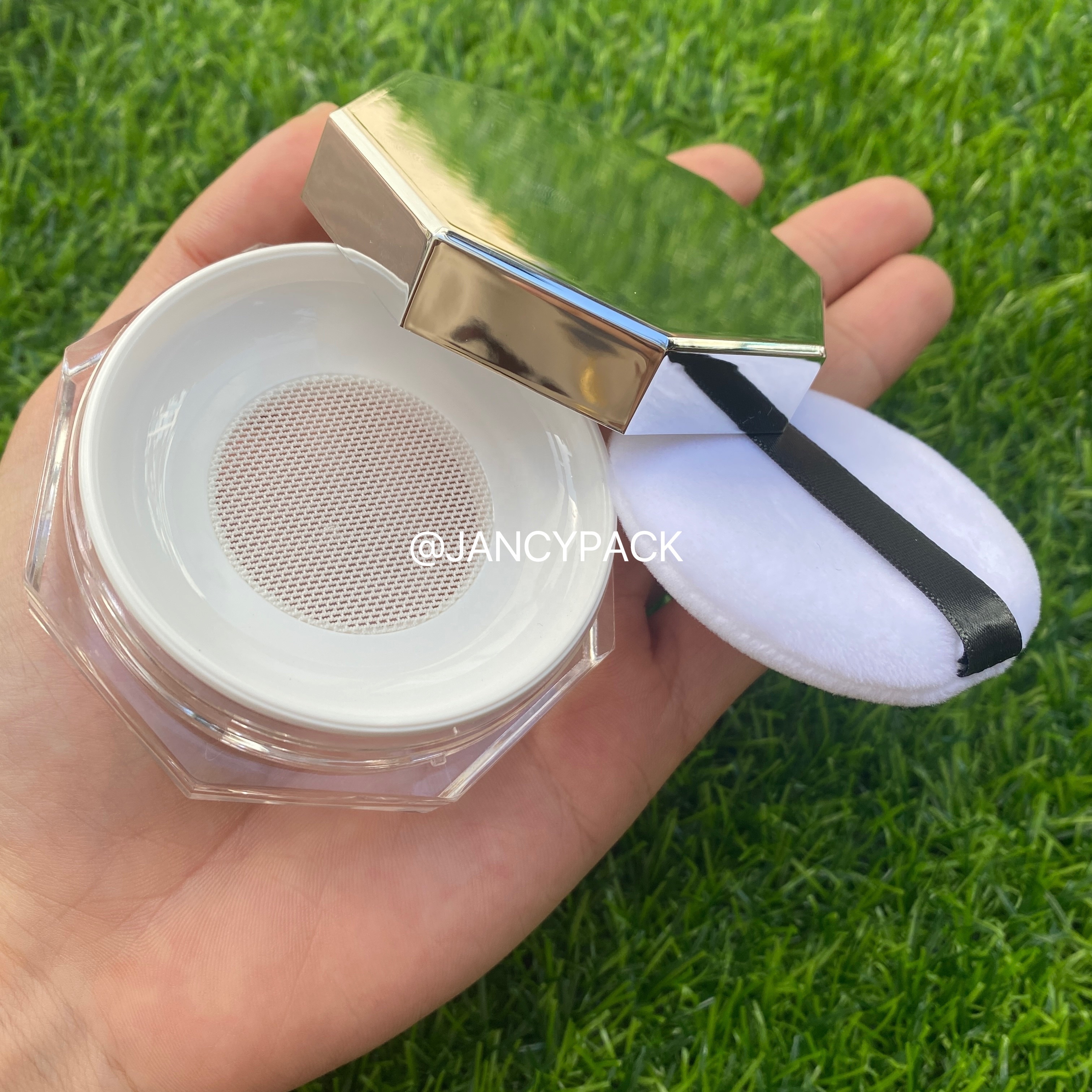 10g New arrival empty hexagon plastic loose powder cosmetic packaging Jar with sifter press powder compact case for make-up