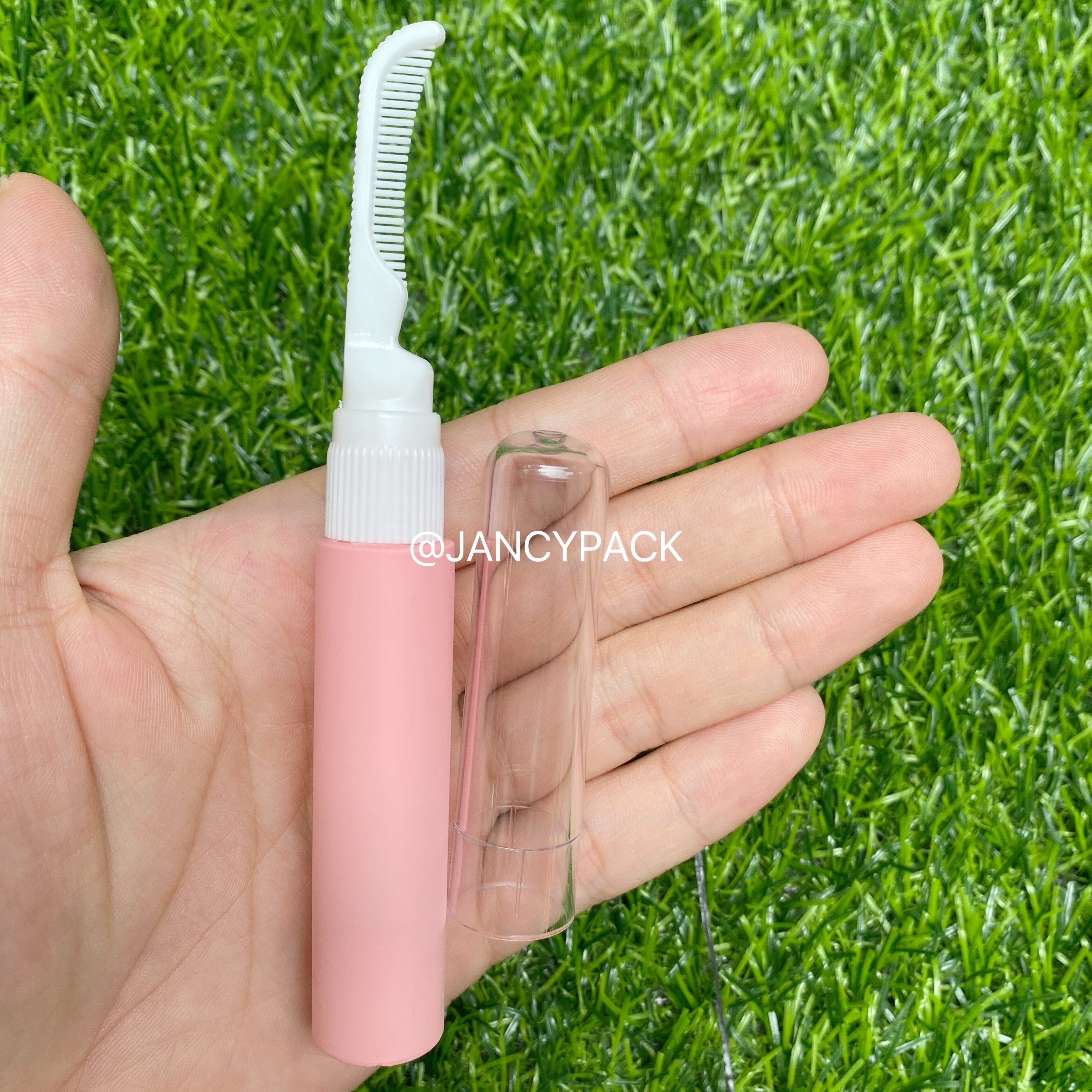 JANCY Custom logo tube Transparent dual ended pink mascara tube bottle eyebrow packaging eyelash serum bottle with comb brush