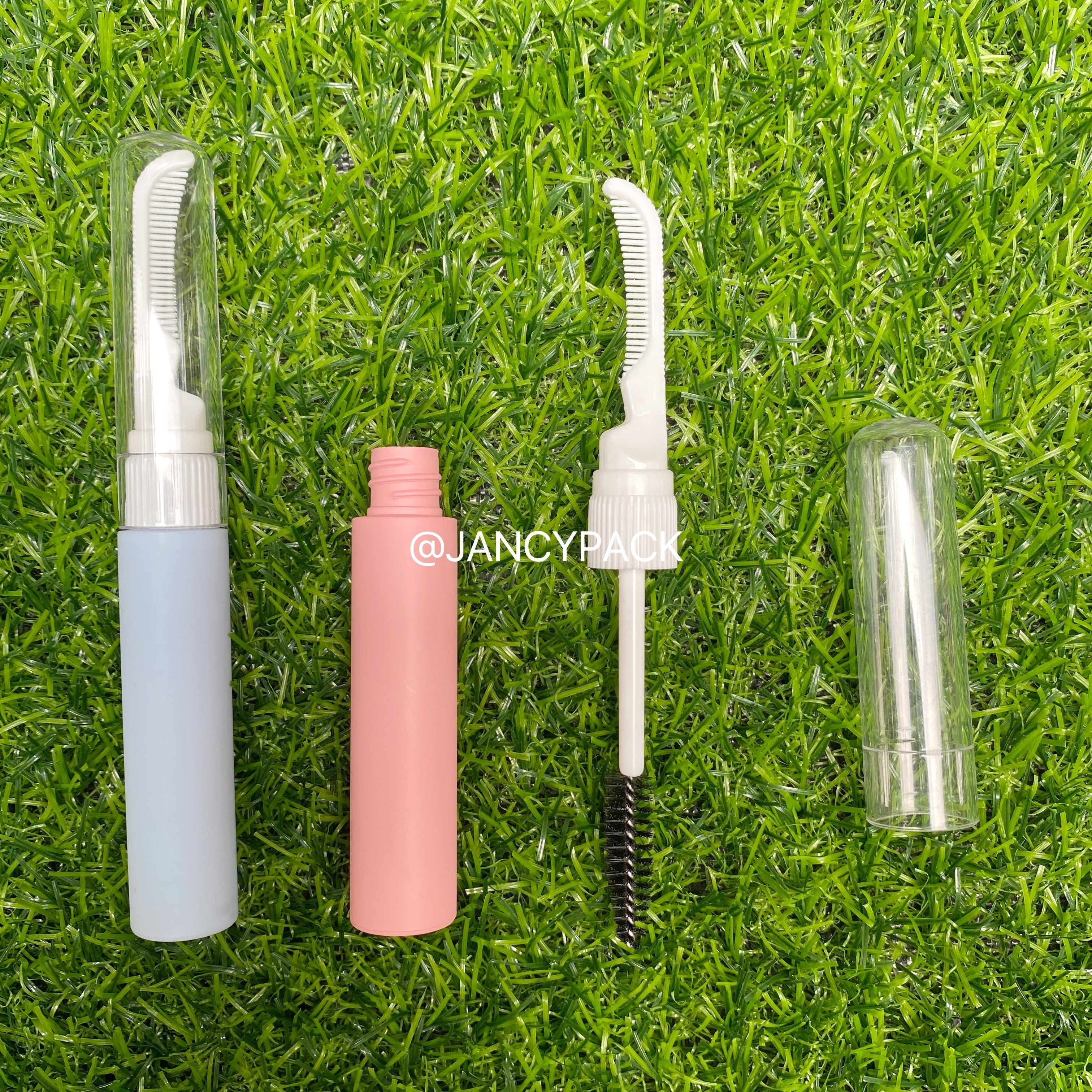 JANCY Custom logo tube Transparent dual ended pink mascara tube bottle eyebrow packaging eyelash serum bottle with comb brush