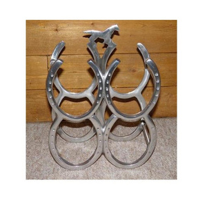 Vintage Metal Silver Plated 4 Horse Shoe Wine Bottle Rack With Horse Motif Storage Wine Bottle Holder Tabletop Rack Modern Home