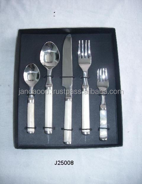 Steel Cutlery Set With Bone Mosaic Handle In Natural Polish Finish Dinner Set Flatware Cutlery Set