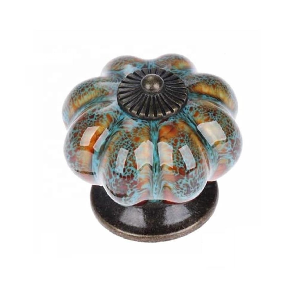 Glazed Ceramic Knobs with Pumpkin Shape Drawer Pulls Retro Dresser Knobs Furniture Wardrobe Closet Drawer Kitchen  Dresser Knobs