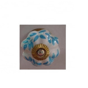 Ceramic Cabinet Knob Hand Painted With Blue Leaf Design Drawer Pulls For Cabinet Door Pulls For Kitchen Home Office