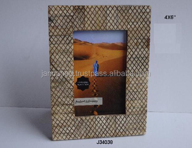 Antique Finish Bone Inlay Photo Frame With Curving In Square Patterns Photo Frame  Available In All Sizes