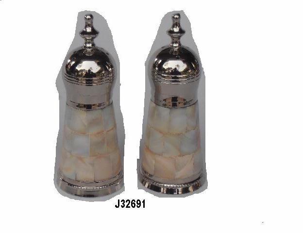 Nickel Plated Aluminium Salt And Pepper Set With Mosaic Of Mother of Pearl inlay  Salt and Pepper set