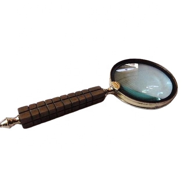 Wooden Handle Magnifying Glass Metal Part in Brass Mirror Polish Men Gift Newspaper Reader Magnifier