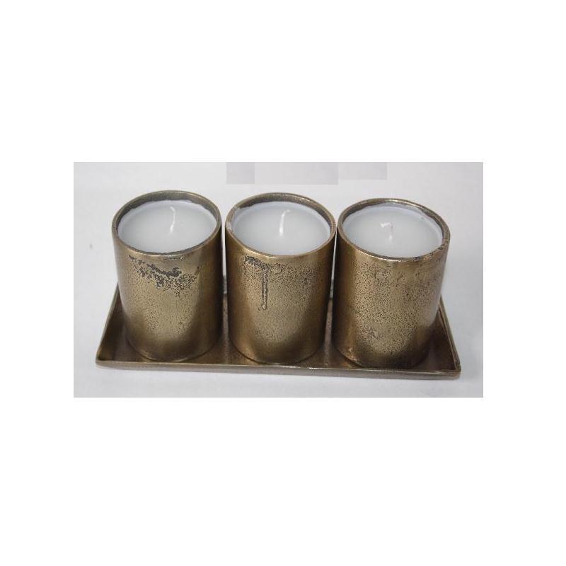 Rough Brass finished Candle Holder Three Votives on Tray in Aluminium with Wax Christmas Decor Metal Crafts