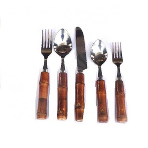 Stainless Steel Flatware Set Stainless Steel Cutlery Set Fork Spoon Knife  Set With Bamboo  Handle Flatware