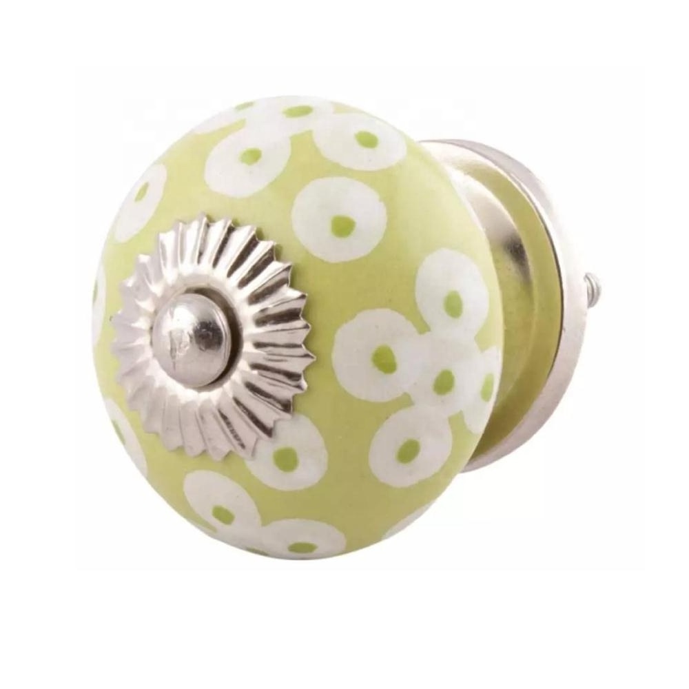 Lime Green Floral Ceramic Knobs Pulls Retro Dresser Knobs Furniture Wardrobe Closet Drawer Kitchen  Dresser Knobs