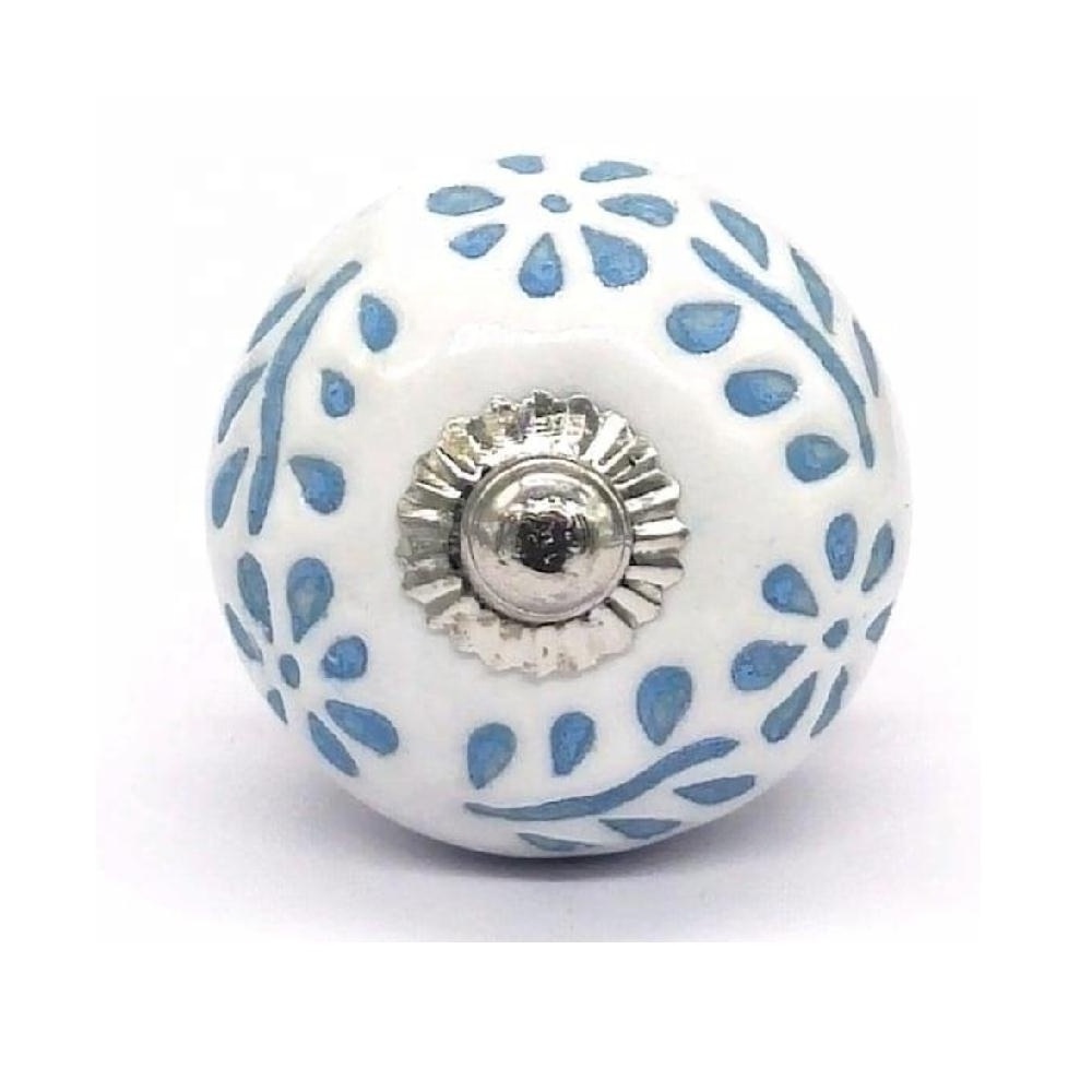 Brown and White Embossed Floral Round Shape Hand Painted Ceramic knob Ceramic Drawer Pulls Kitchen Cabinet Door Handles