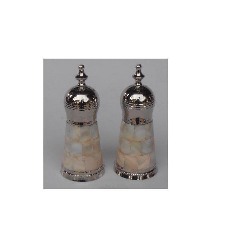 Nickel Plated Aluminium Salt And Pepper Set With Mosaic Of Mother of Pearl inlay  Salt and Pepper set