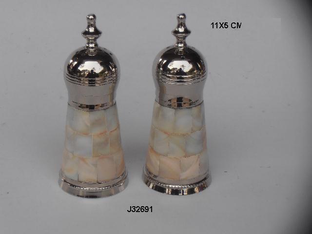 Nickel Plated Aluminium Salt And Pepper Set With Mosaic Of Mother of Pearl inlay  Salt and Pepper set