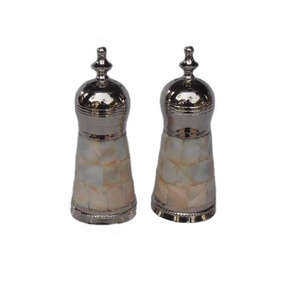 Nickel Plated Aluminium Salt And Pepper Set With Mosaic Of Mother of Pearl inlay  Salt and Pepper set