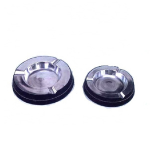 Mirror Polished Aluminum Ashtray With Leather on The Outer Surface Metal Ashtray Polished Finish Ashtray