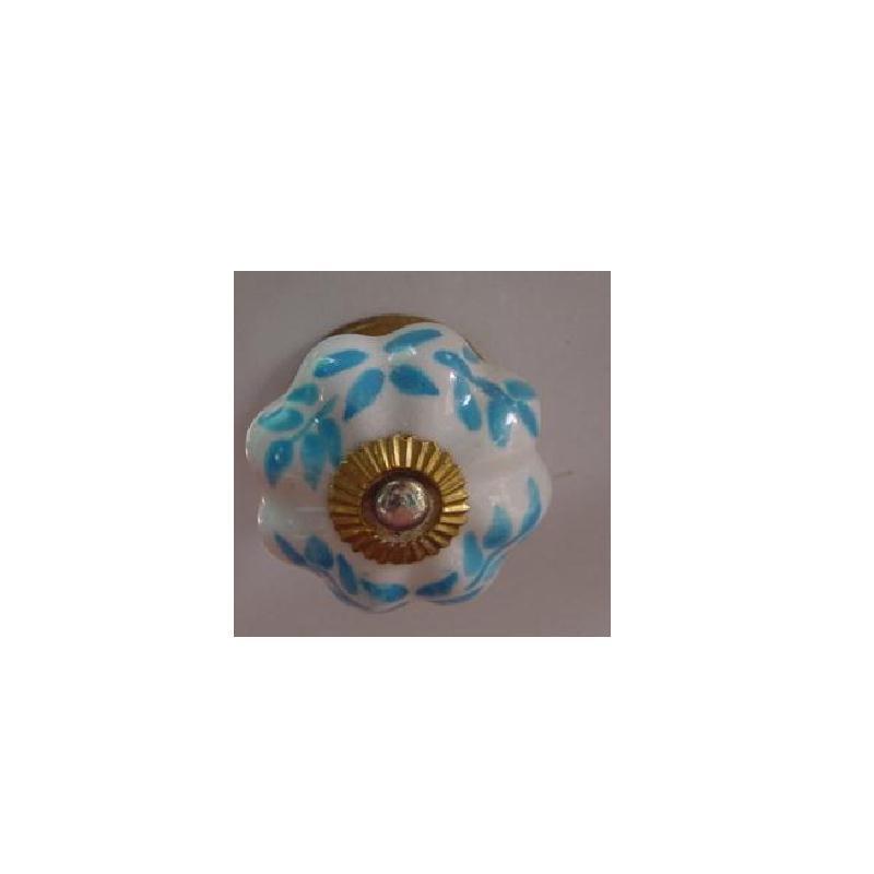 Ceramic Cabinet Knob Hand Painted With Blue Leaf Design Drawer Pulls For Cabinet Door Pulls For Kitchen Home Office