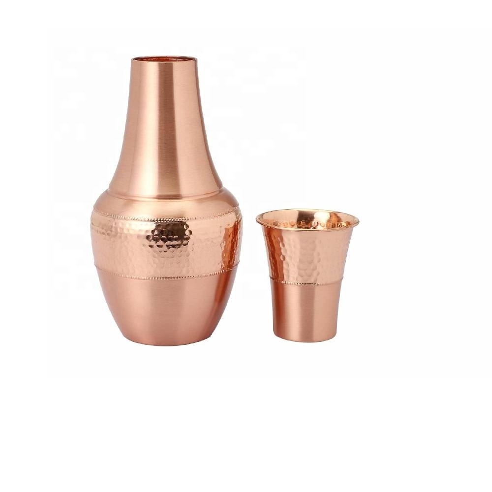 Latest Design Copper Bedside Water Carafe with Tumbler Ayurvedic Copper Carafe Leak Proof Copper Water Pitcher With Tumbler