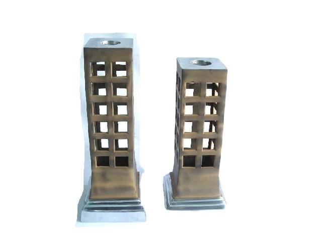 Mirror Polished Candle Holder Square Pillar Style Made in Cast Aluminium with Terracotta Finish Home Decor Candle Holder