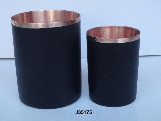 Copper Flower Vase With Mirror Polish With Mat Black Finish And Top Rim in Polish Home  Decoration  Metal Candle Vessel