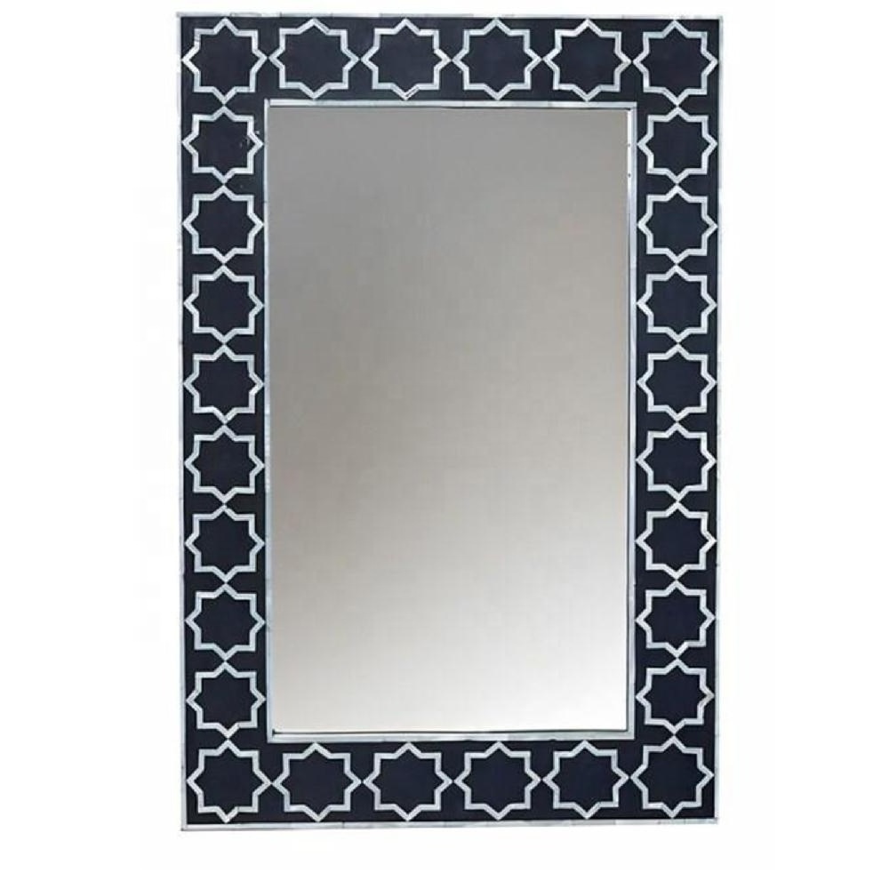 Rectangular Bone Inlay Wall Mirror Frame Antique Replica Bone Mirror Frame Decorative For Living Room Bone Craft