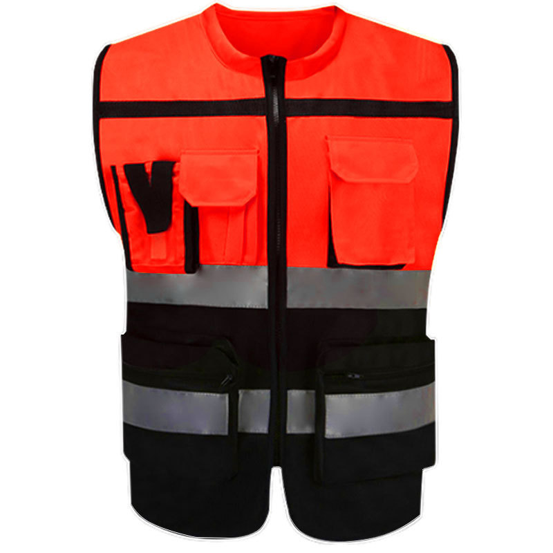 High-Visibility Reflective Safety Vest with Pockets Construction Workwear for Men and Women with custom logo size and color