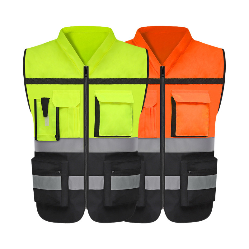 High-Visibility Reflective Safety Vest with Pockets Construction Workwear for Men and Women with custom logo size and color