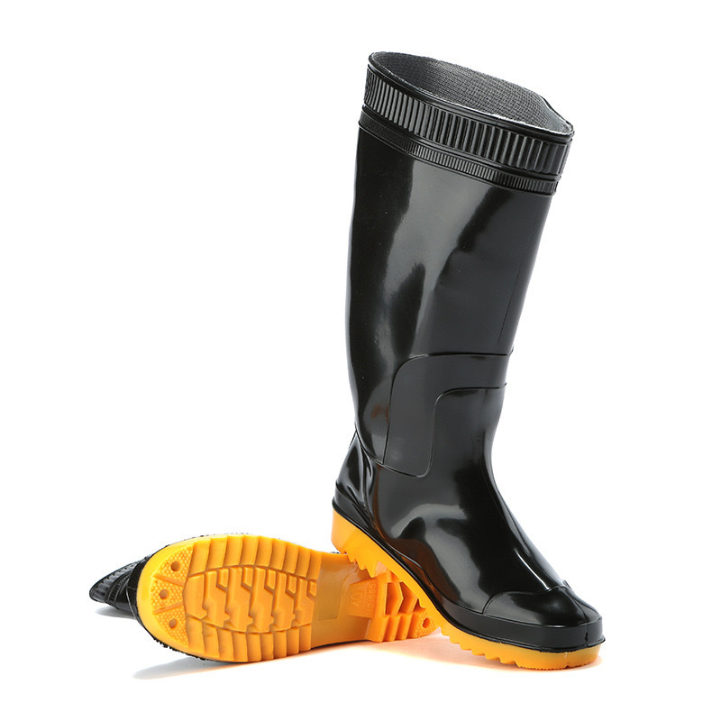 Economic lightweight black color anti slip high calf mud water proof farm garden work protective gumboots pvc rain boots