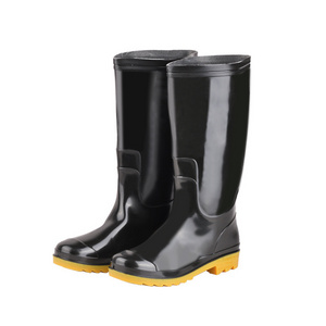 Economic lightweight black color anti slip high calf mud water proof farm garden work protective gumboots pvc rain boots