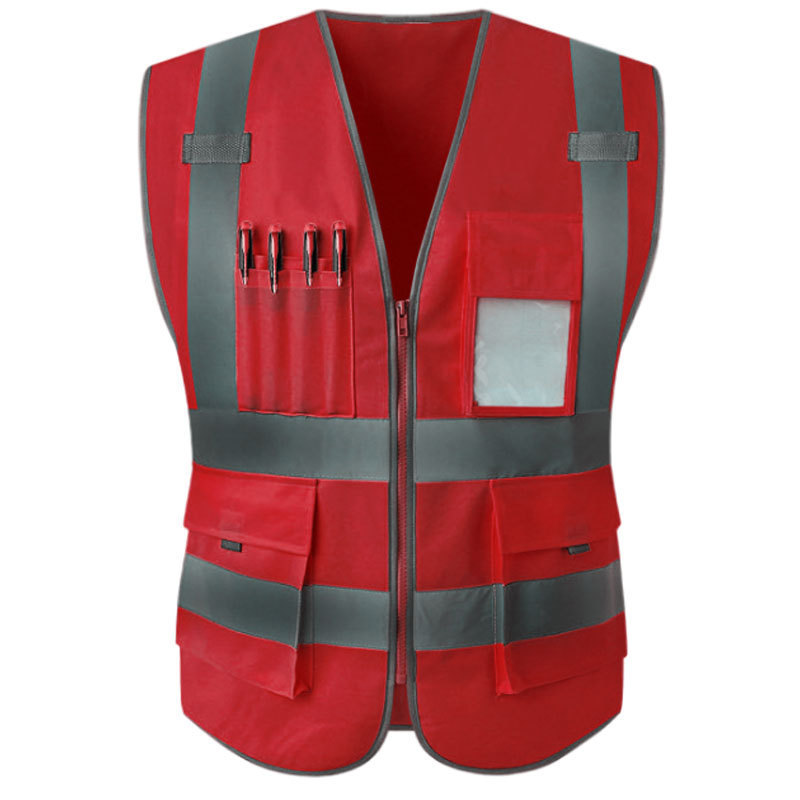 Custom logo high visible safety vest high visibility class 3 reflector jacket with multi pockets ID window