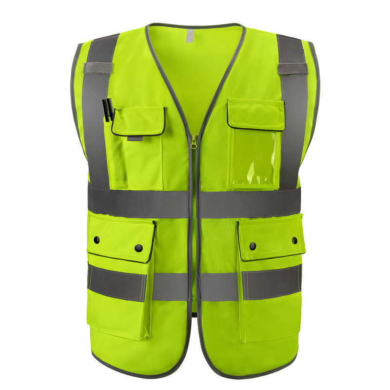 Custom logo high visible safety vest high visibility class 3 reflector jacket with multi pockets ID window