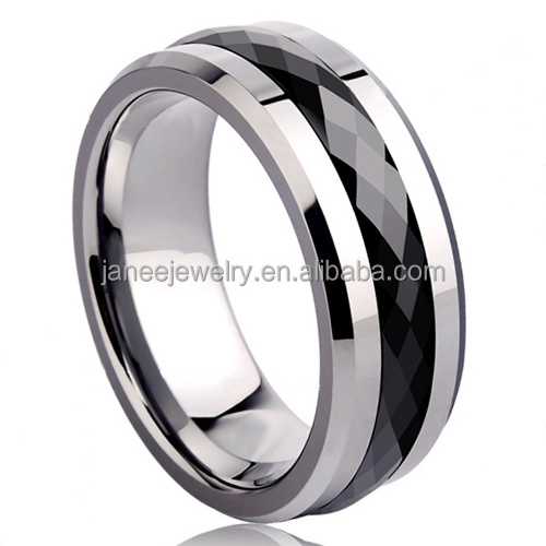 Unique Design Fashion Rings 8mm Black Diamond Combined Tungsten Ceramic Ring for Men