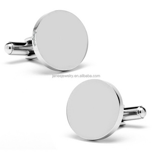 High End Personalized Business Gift Men Accessories Custom Engravable Round Shaped Plain Blank Stainless Steel Cufflinks