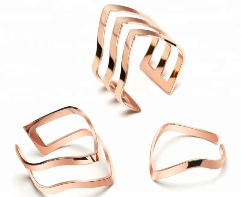 Stackable Fashion Ring Open Ended Hollow Double Band Adjustable Women Stainless Steel Rings Set