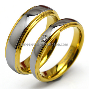 Best Selling 18K Gold Plated Jewelry CZ Diamond Stone Tungsten Carbide Wedding Rings for Couples